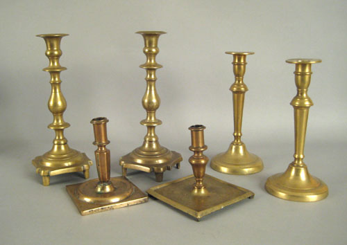 Appraisal: Pair of Continental brass candlesticks early th c with footed