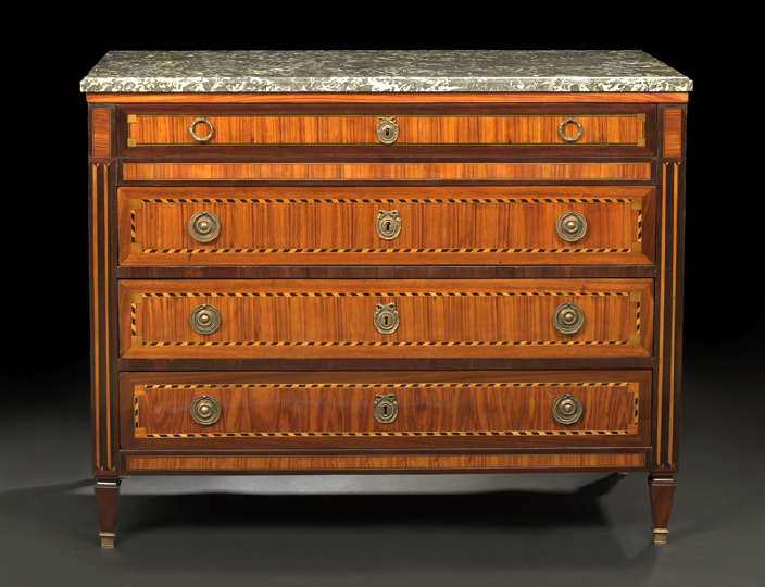 Appraisal: Good Dutch Neoclassical Mahogany Rosewood Kingwood and Marble-Top Commode second