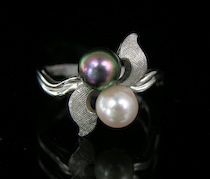 Appraisal: Ladies' Gold Two-Pearl Ring A k white gold ring set