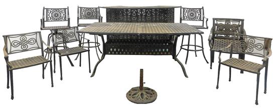 Appraisal: th C patio dining set fourteen pieces cast-metal painted black