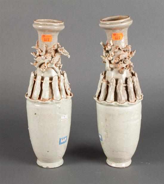 Appraisal: Pair of Chinese Sung style celadon porcelain funerary vases in