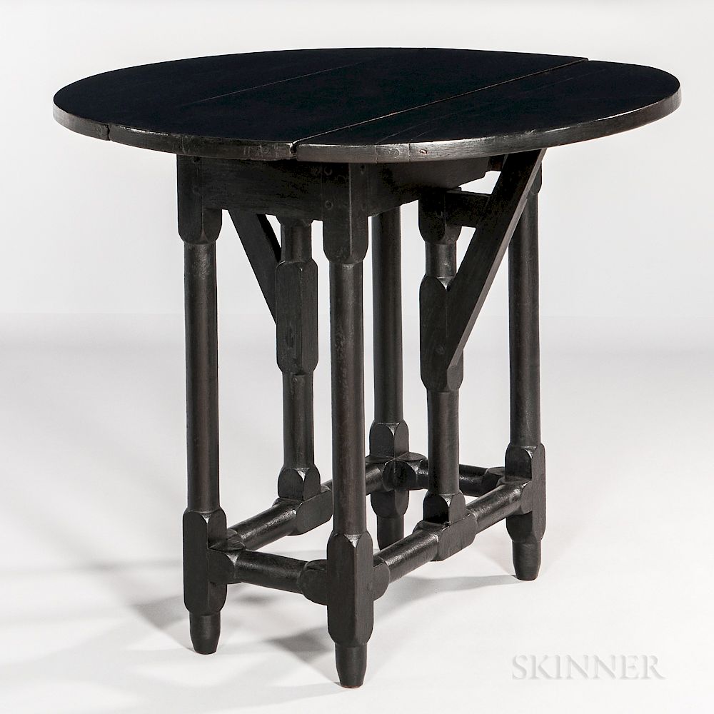 Appraisal: Small Black-painted Crane-gate Drop-leaf Table Small Black-painted Crane-gate Drop-leaf Table