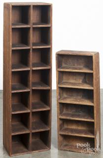 Appraisal: Two primitive pine hanging cubby hole cabinets th c ''