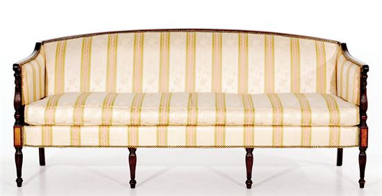 Appraisal: New York Sheraton style inlaid mahogany sofa Hickory Chair arched