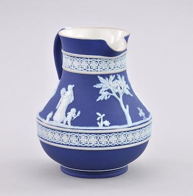 Appraisal: A Wedgwood Jasperware Pitcher Measuring approx - H the blue