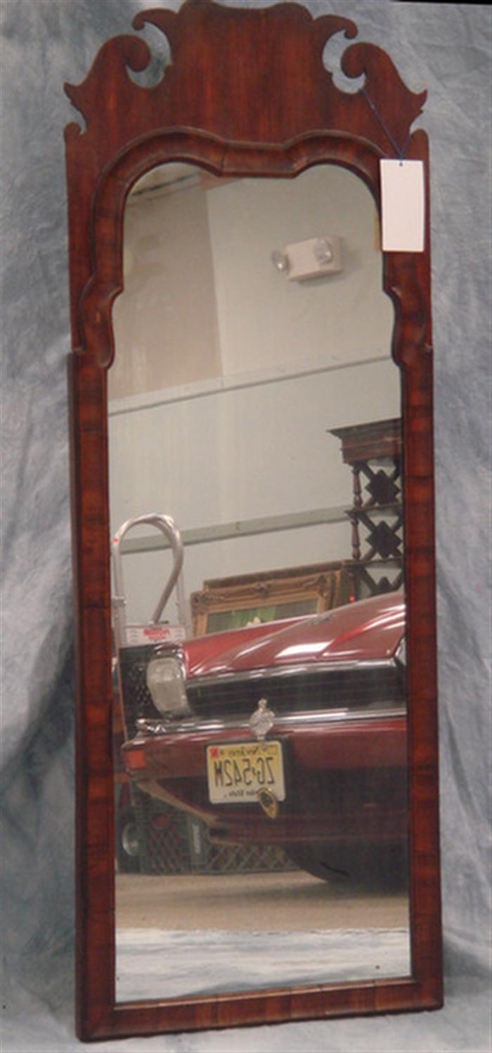 Appraisal: Mahogany veneer Queen Anne wall mirror Extensive restoration to crestboard