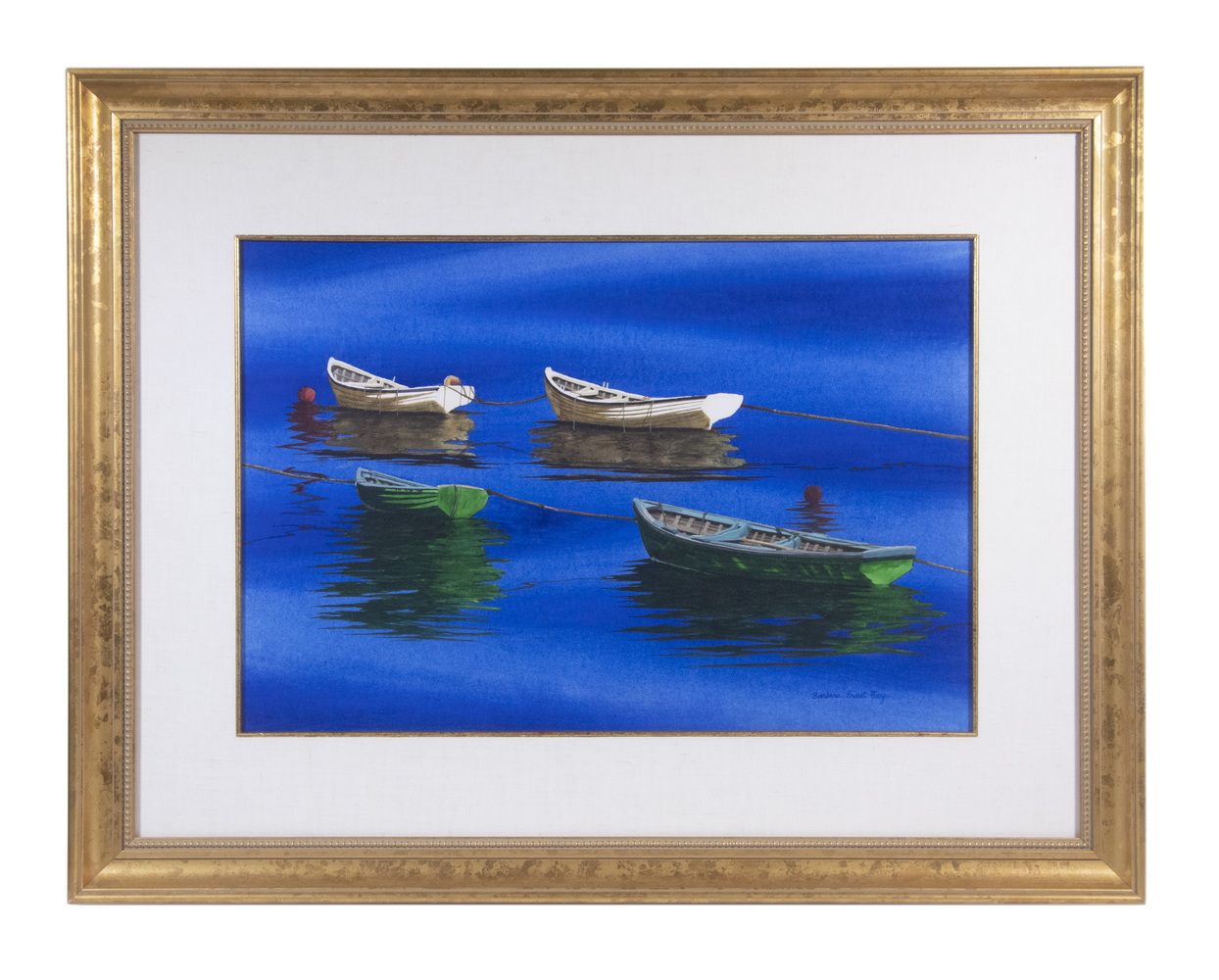 Appraisal: BARBARA ERNST PREY ME - Four Moored Rowboats watercolor on