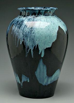 Appraisal: Monumental earthenware vase ovoid with everted rim drippy and foamy