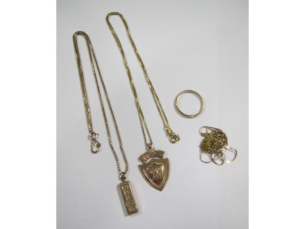 Appraisal: Lot of ct gold to include neckchains wedding band etc