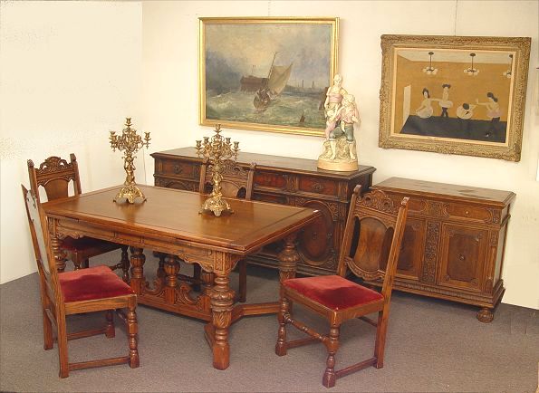 Appraisal: EARLY TH C JACOBEAN STYLE CARVED OAK DINING SUITE Matched