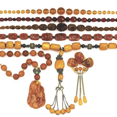 Appraisal: Group of Assorted Amber and Glass Bead Necklaces Estimate -