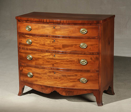 Appraisal: Federal Mahogany Bow-Front Chest of Drawers Massachusetts Circa Brasses appear