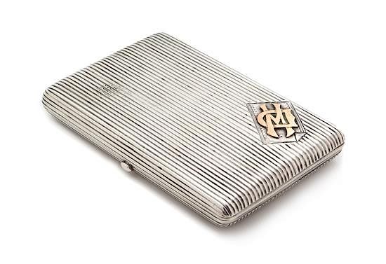 Appraisal: A Russian Silver and -Karat Rose Gold Mounted Cigarette Case