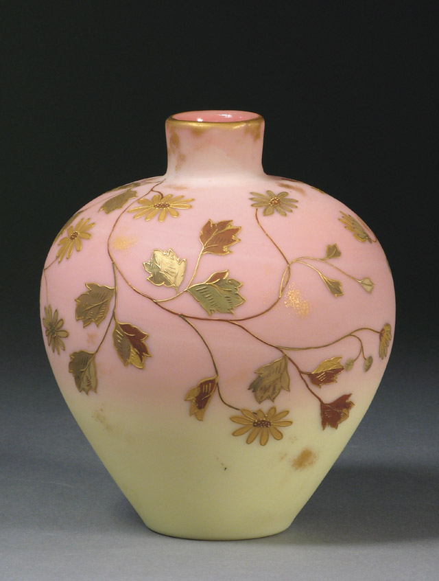 Appraisal: WEBB BURMESE ART GLASS VASE peach shading to yellow decorated