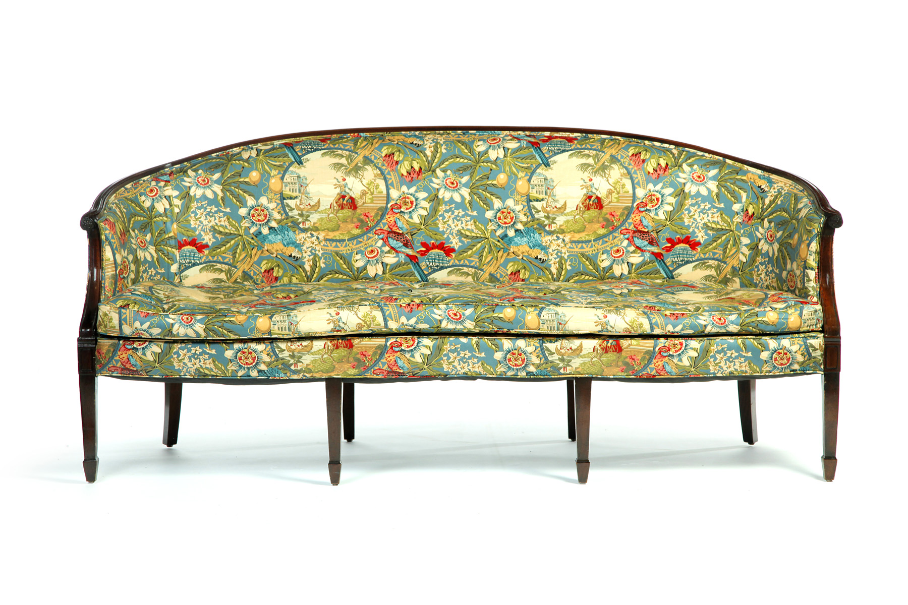 Appraisal: HEPPLEWHITE-STYLE SOFA Twentieth century mahogany Arched back with scrolled arms