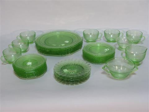 Appraisal: GREEN DEPRESSION GLASS DESSERT SERVICE Diameter of large plates in