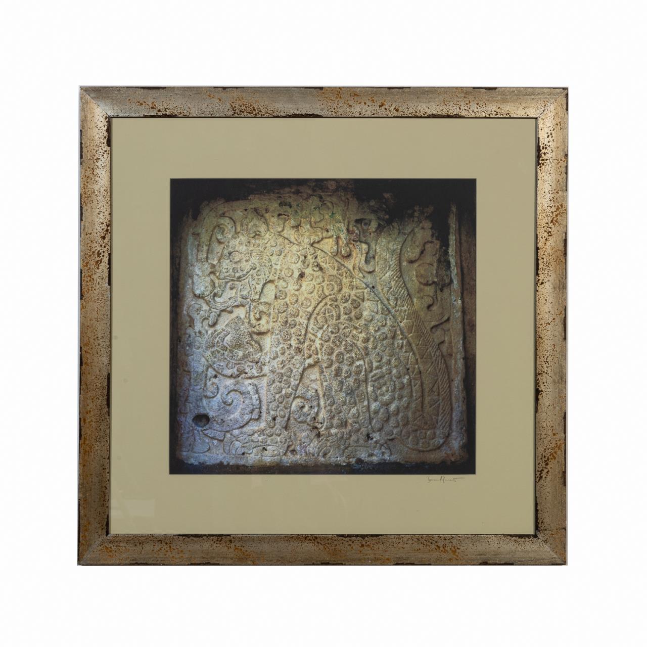 Appraisal: LARGE FORMAT COLOR PHOTO OF MAYAN JAGUAR CARVING Large format