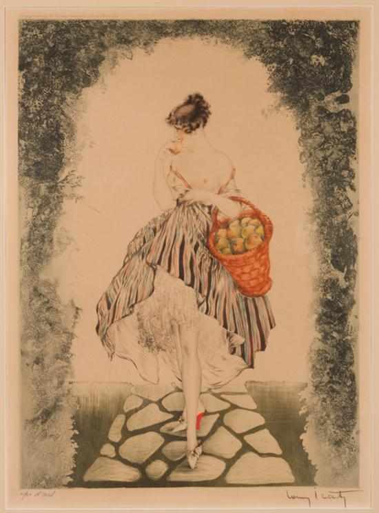 Appraisal: Louis Icart French - ''Basket of Apples'' color etching and