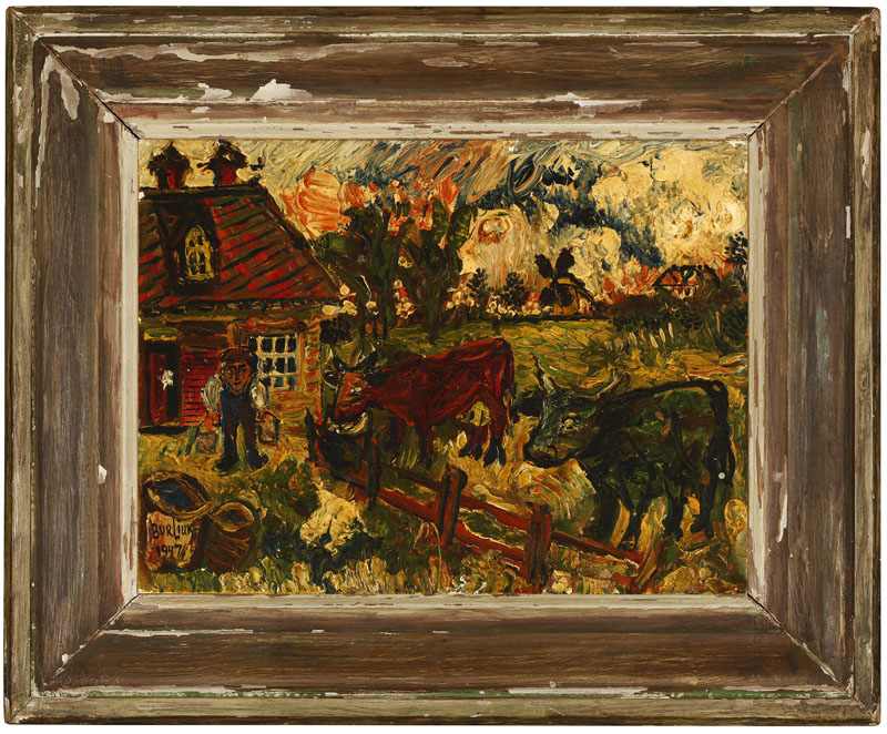 Appraisal: David Burliuk - A farmer at his farmhouse near two