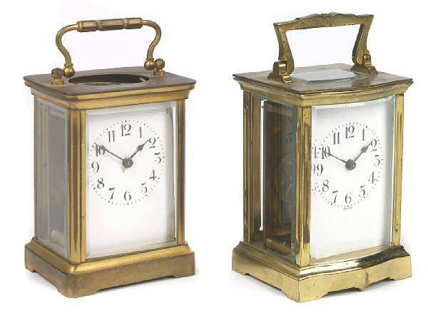 Appraisal: Two French gilt brass carriage timepieces height of tallest in