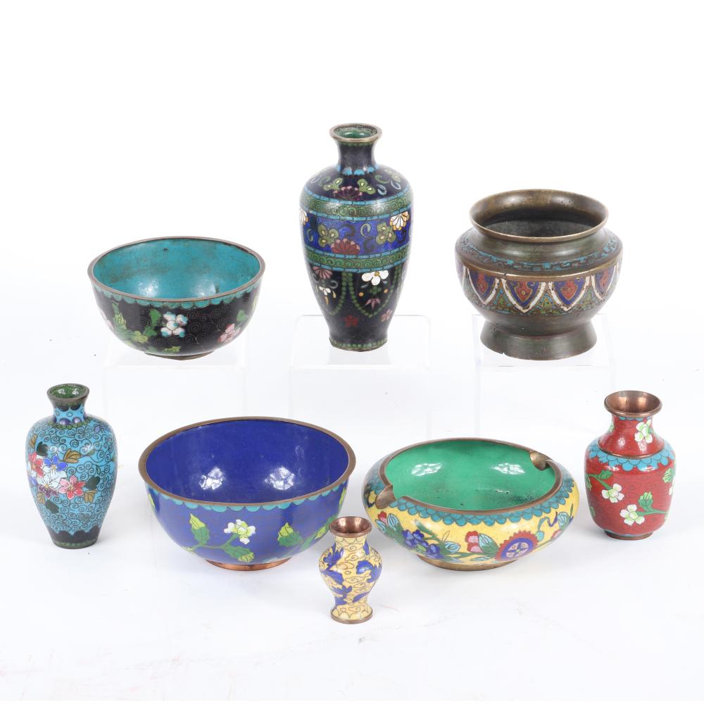 Appraisal: ASIAN ENAMEL AND CLOISONN PC JAPANESE CHINESE VASES AND BOWLS