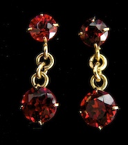 Appraisal: A Pair of Gold Garnet Earrings k yellow gold earrings