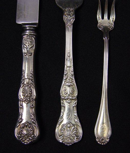 Appraisal: GORHAM KING GEORGE STERLING FORKS KNIVES Includes forks '' blunt