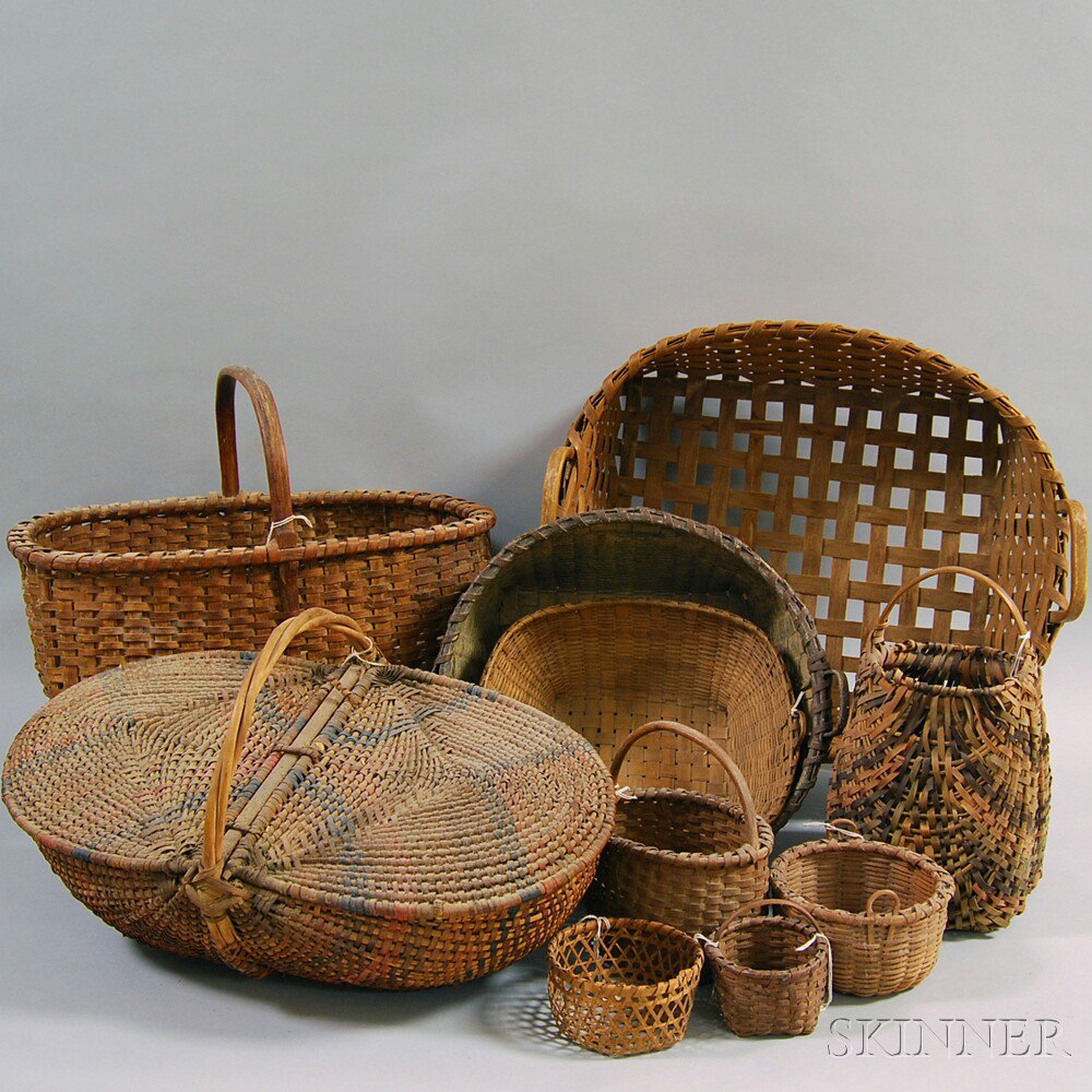 Appraisal: Ten Woven Splint Baskets loss ht to wd to dp