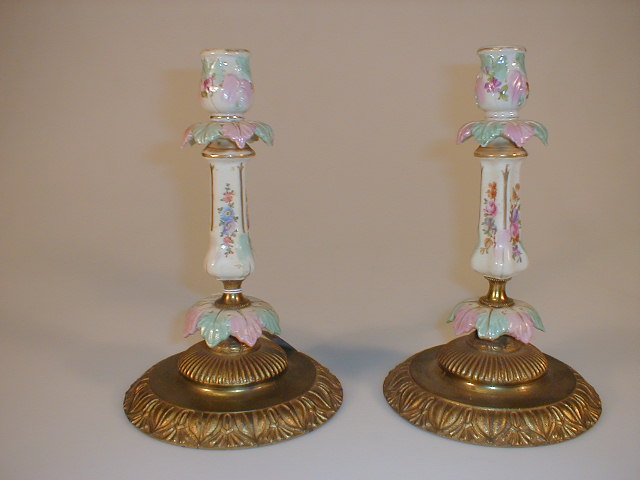 Appraisal: A pair of thC porcelain and gilt metal table candlesticks