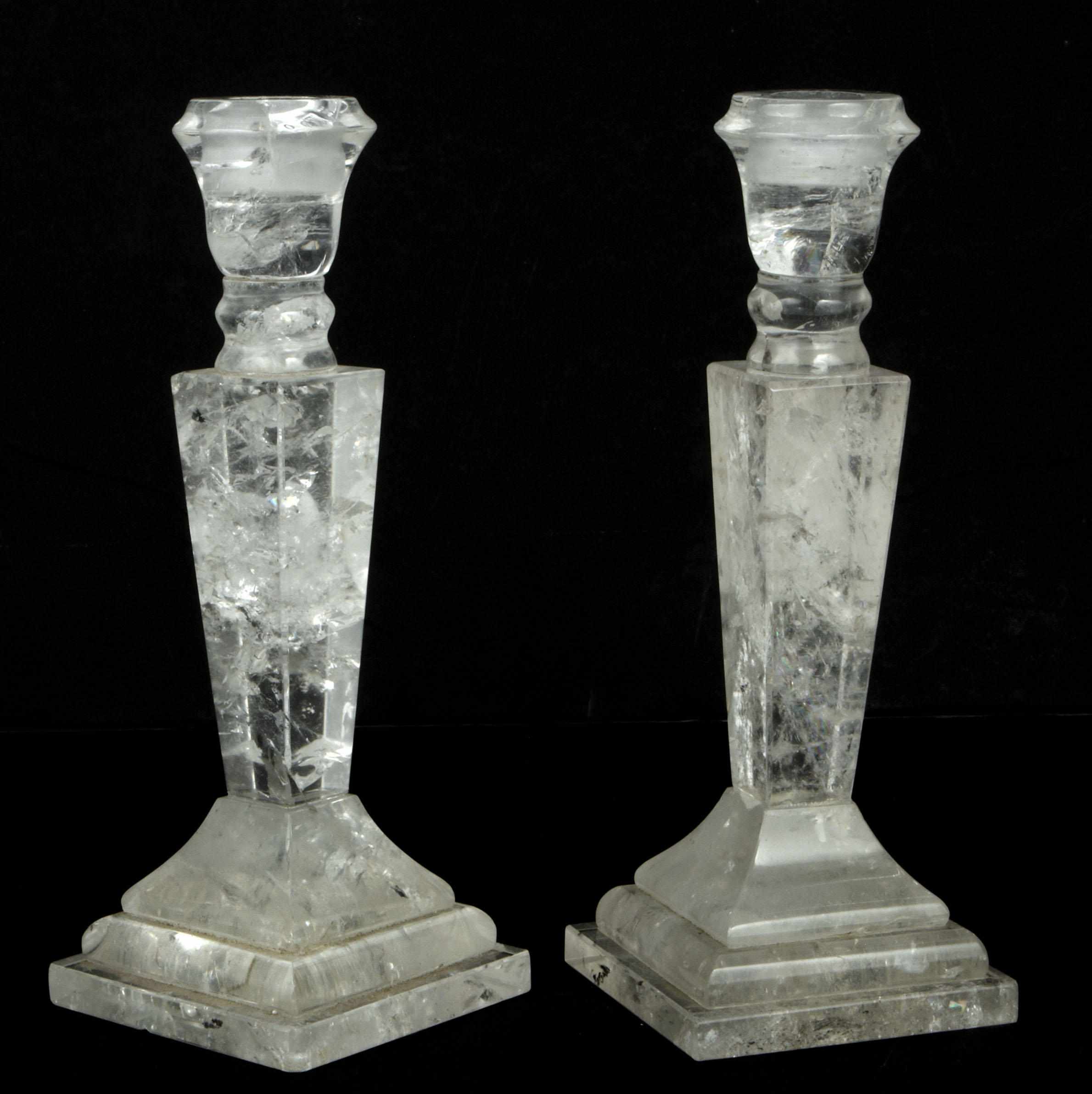 Appraisal: A pair of rock crystal candlesticks height in width in