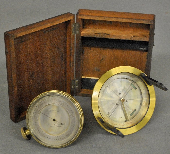 Appraisal: - Mahogany cased brass compass dial dia and a James