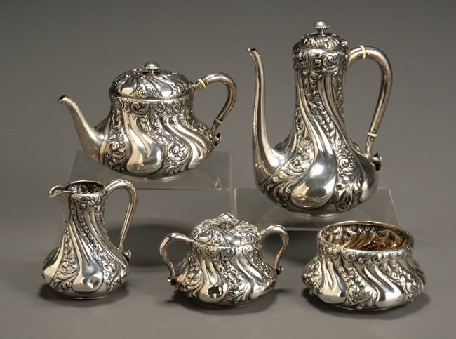 Appraisal: George W Shiebler Co Repouss Sterling Five-Piece Coffee and Tea