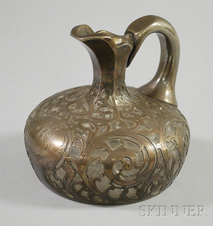 Appraisal: Alvin Sterling Silver Overlay Pitcher ht in