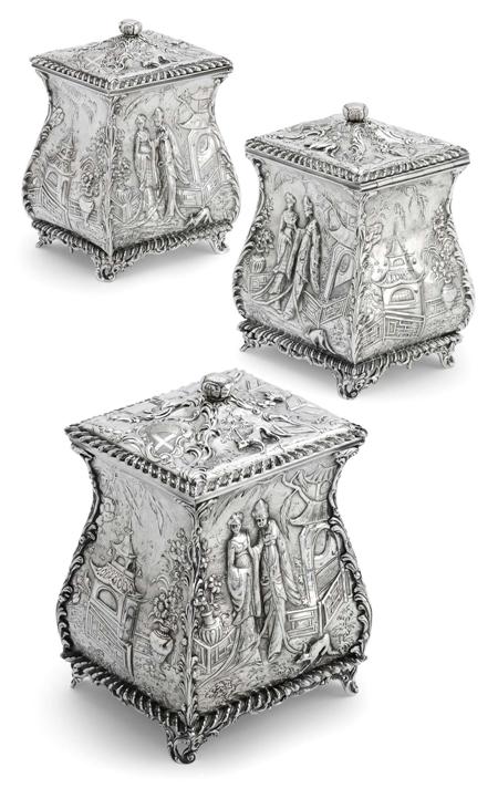 Appraisal: A matched set of three George III tea caddies one