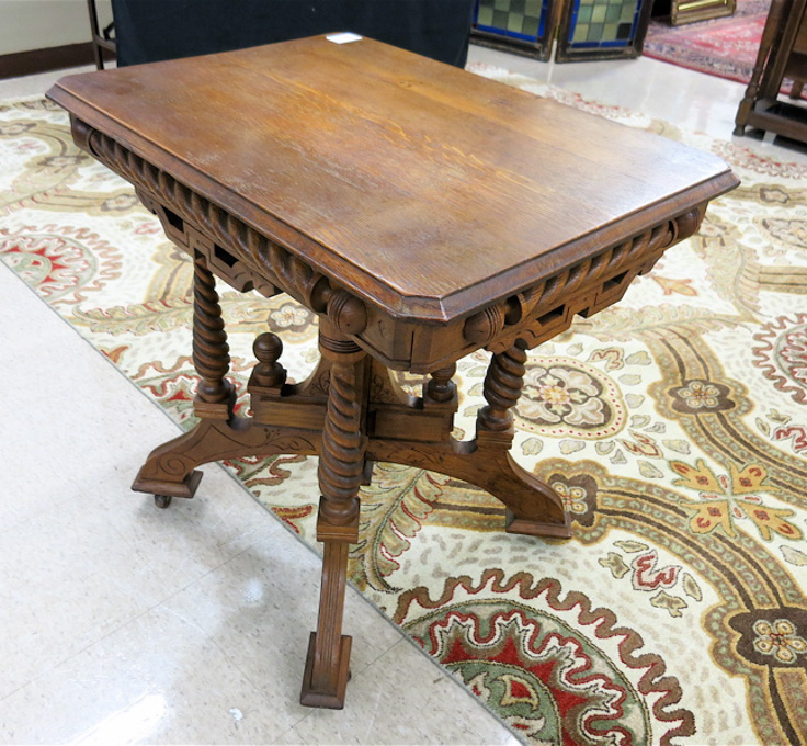 Appraisal: VICTORIAN OAK LAMP TABLE American c having a rectangular oak