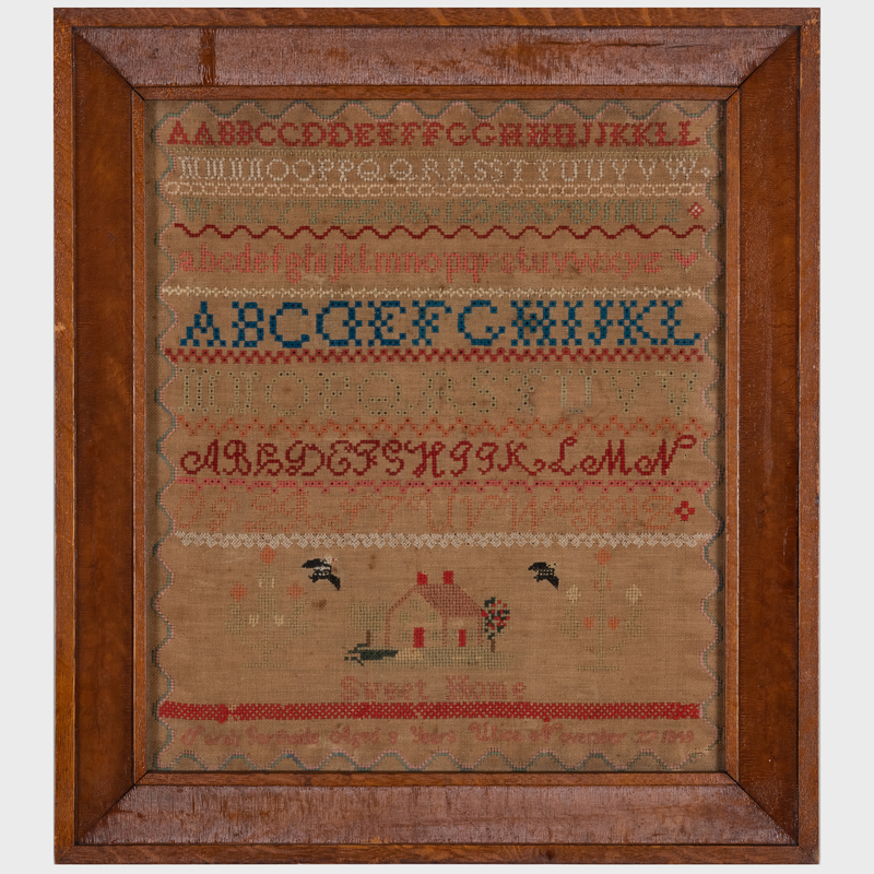 Appraisal: Large American Needlework Alphabet Sampler Inscribed 'Sarah Garthside Aged Years