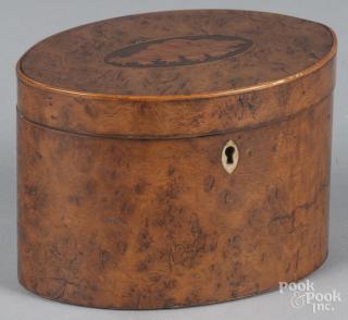 Appraisal: Burl veneer tea caddy ca with a shell inlaid lid