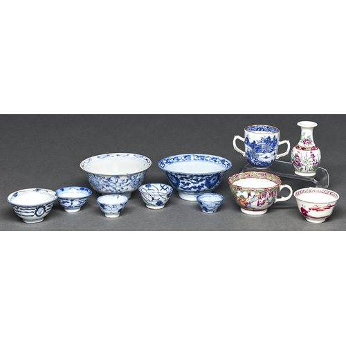 Appraisal: A Chinese export blue and white two handled chocolate cup