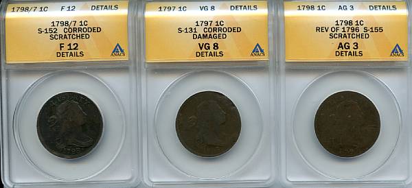 Appraisal: Large Cents C S- F Details Corroded Scratched ANACS C