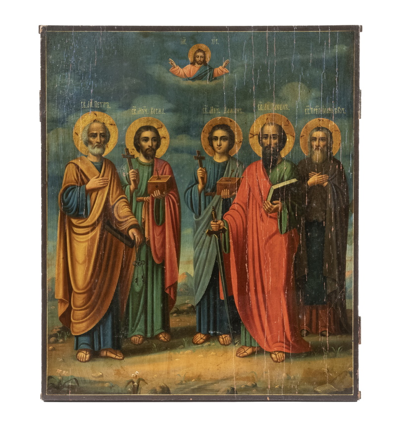 Appraisal: TH C RUSSIAN ICON Five Apostles representing the Foundational Pillars