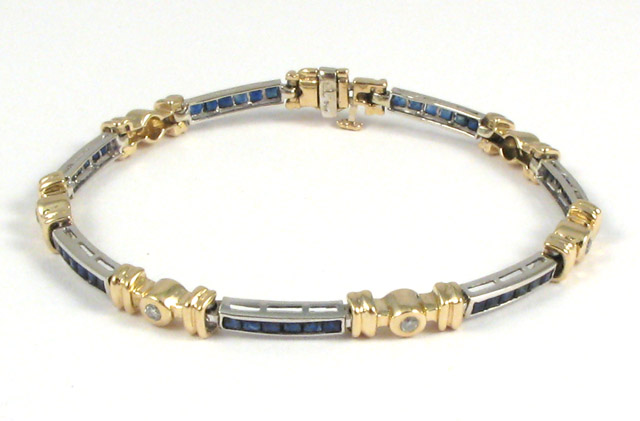 Appraisal: SAPPHIRE AND DIAMOND BRACELET The k yellow and white gold