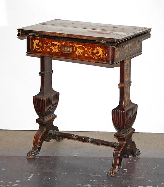 Appraisal: An Italian Neoclassical marquetry inlaid walnut fold over table mid