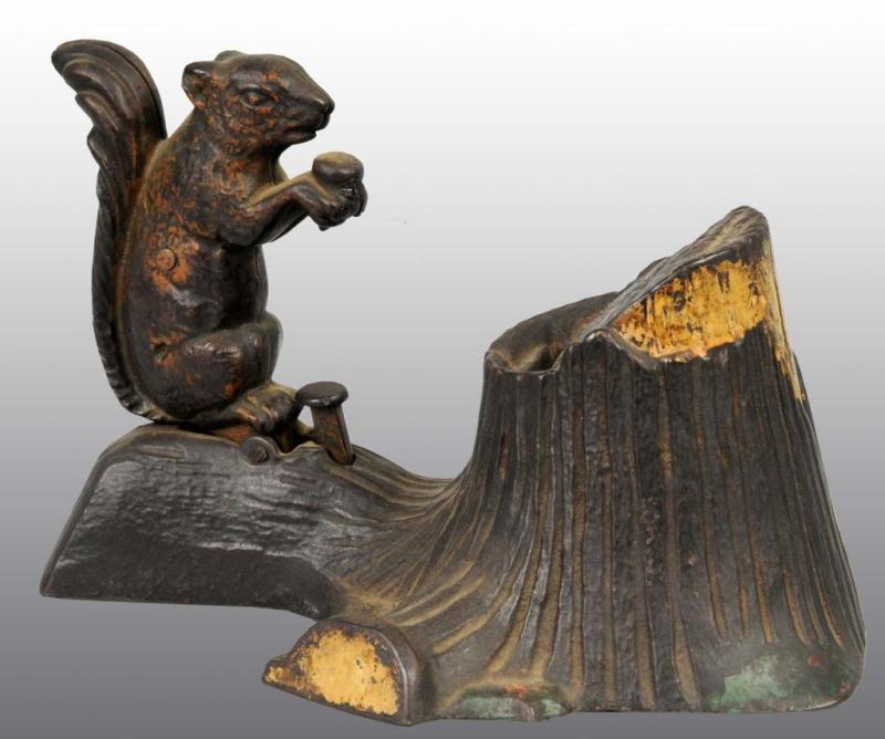 Appraisal: Cast Iron Squirrel at Stump Mechanical Bank Description Working Condition