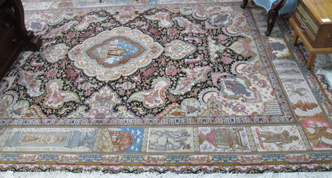 Appraisal: FINE PERSIAN WOOL SILK CARPET hand knotted in a Greco-Roman