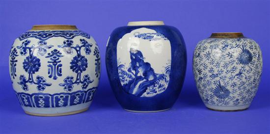 Appraisal: THREE CHINESE BLUE AND WHITE FLORAL DECORATED GINGER JARS one