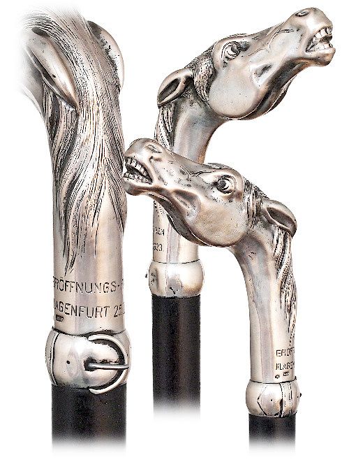 Appraisal: Silver Horse Head Cane - -Horse head day cane naturalistically