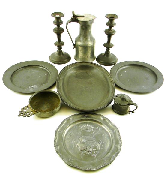 Appraisal: th C English and Continental pewter ten pieces mostly dishware