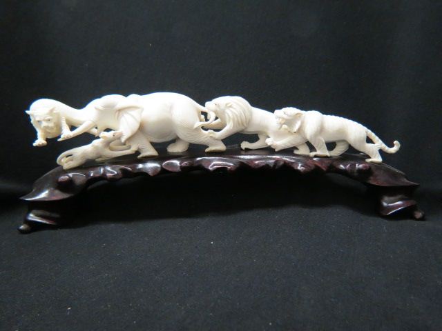 Appraisal: Chinese Carved Ivory Tusk elaborate village scenes long on carved