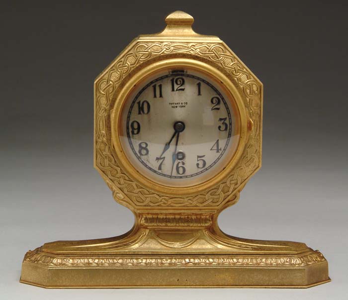 Appraisal: TIFFANY STUDIOS BRONZE MANTEL CLOCK Octagon form with interesting chain