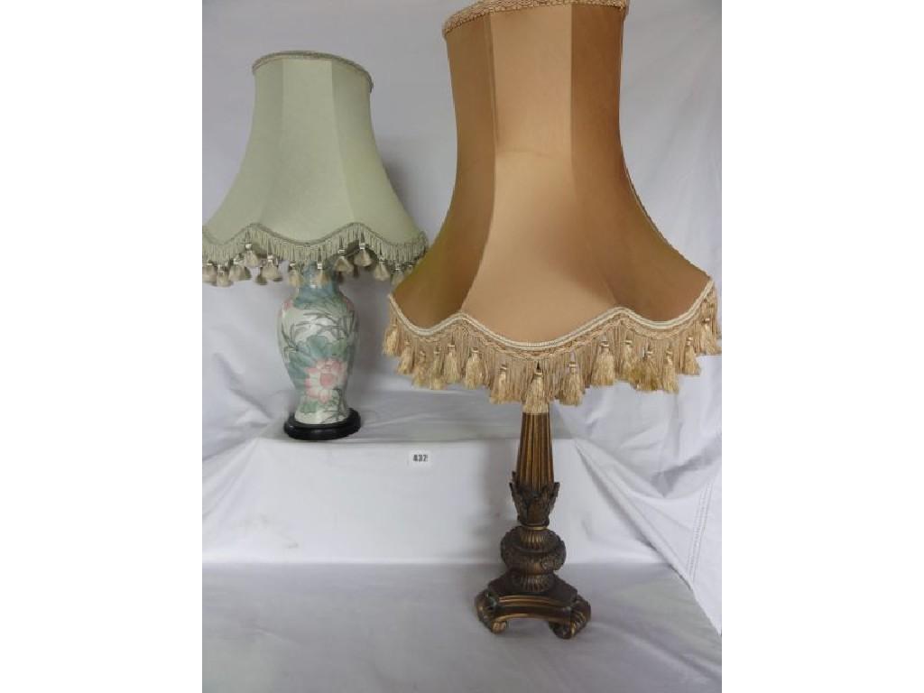 Appraisal: A contemporary lamp with moulded detail and acanthus and other